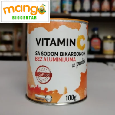 Vitamin C u prahu sa sodom bikarbonom bez aluminijuma 100g – Top Food, askorbinska kiselina + natrijum-hidrogenkarbonat, ublažava gorušicu