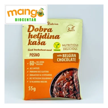 Dobra heljdina kaša Lukena sa belgijskom čokoladom 55g — instant doručak, posno, vegan, prirodno bez glutena