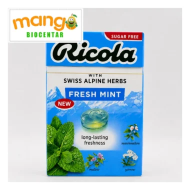 Ricola Fresh Mint 40g — švajcarske biljne bombone bez šećera sa mentolom, mešavinom 13 alpskih biljaka, ekstraktom spiruline i stevijom